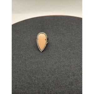 Gunmetal Teardrop Statement Ring Peach Cabochon Rhinestone Halo Size 8.5